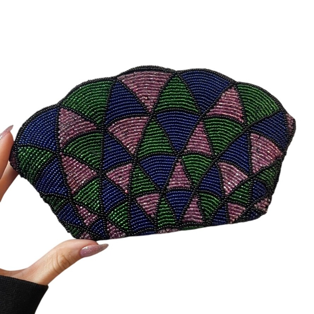 Vintage Beaded Clutch Purse Neiman Marcus Geometric Pattern Evening Bag